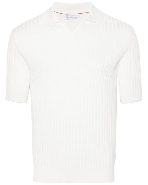 Brunello Cucinelli Poloshirt aus geripptem Strick in White für Herren
