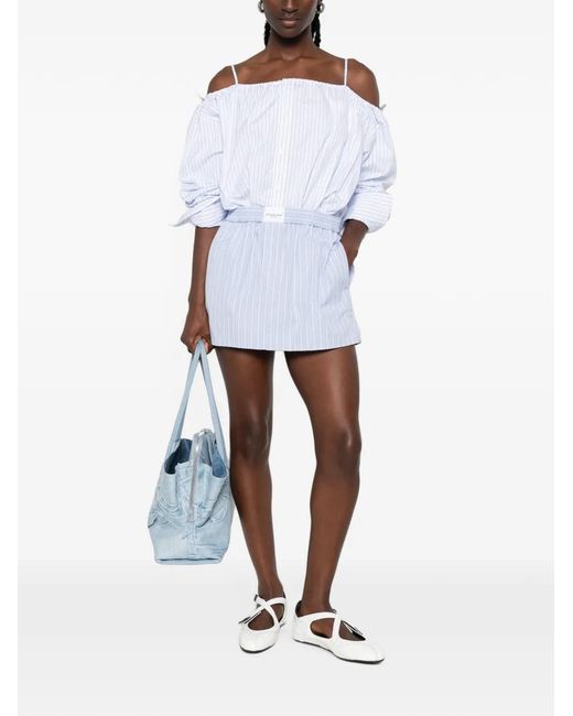 Alexander Wang White Striped Off-Shoulder Mini Dress