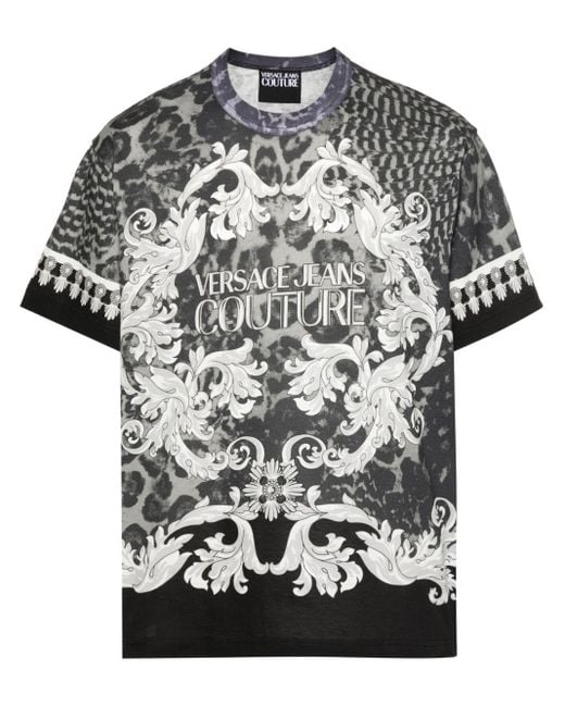 Camiseta con logo estampado Versace de hombre de color Black