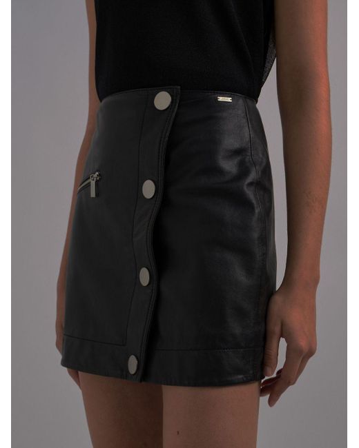 Armani Exchange Black High-waisted Leather Mini Skirt