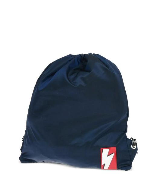 Neil Barrett Blue Lightning-Bolt Patch Drawstring Backpack for men