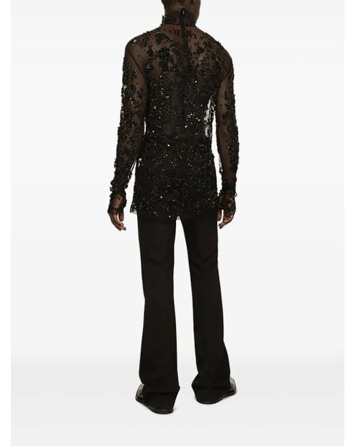 Dolce & Gabbana Black High-Neck Tulle Top for men