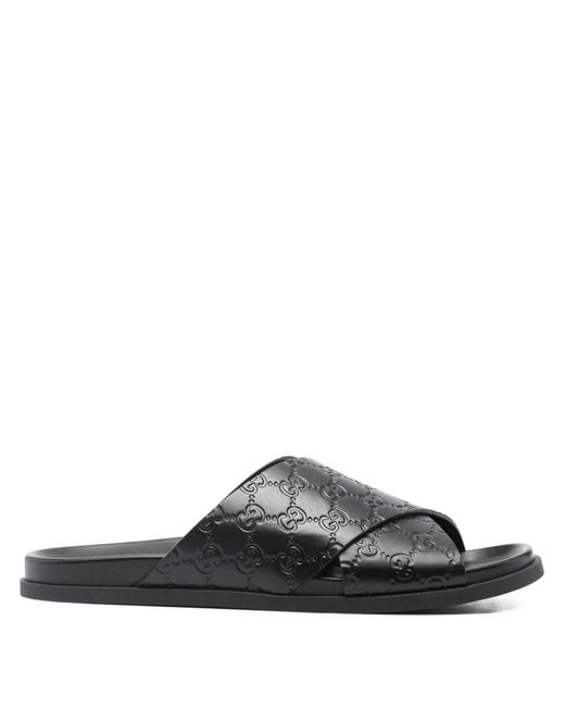 Gucci Black Interlocking-G Criss-Cross Flat Sandals for men