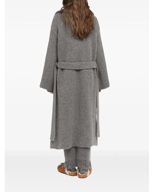 Alanui Gray Rib-Stitch Belted Coat