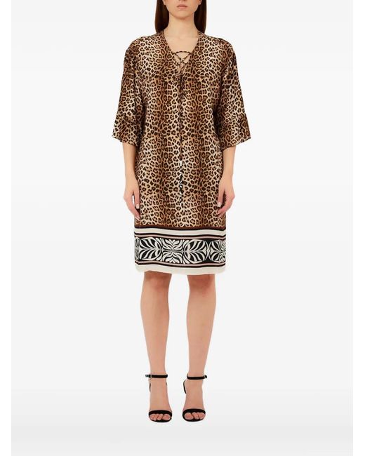 Liu Jo Natural Animal-Print Lace-Up Mini Dress