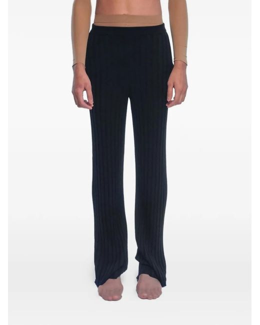 ROT Blue Ribbed-Knit Trousers