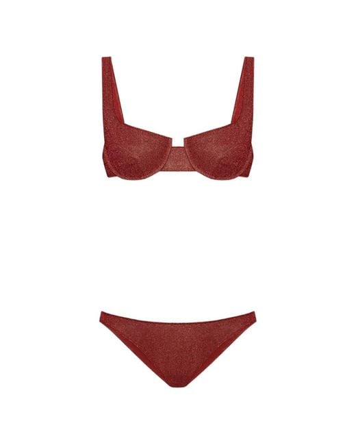 Oseree Red Lurex-Thread Two-Piece Bikini