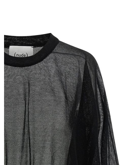 Nude Black Balloon-Sleeve Sweater