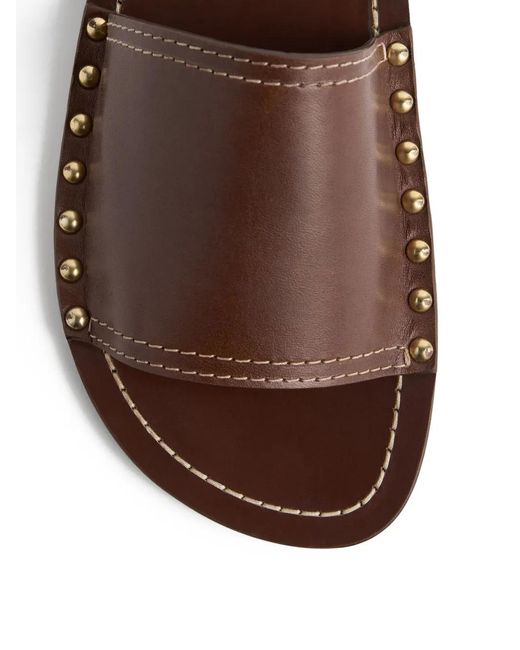 Totême  Brown Studded Leather Slides
