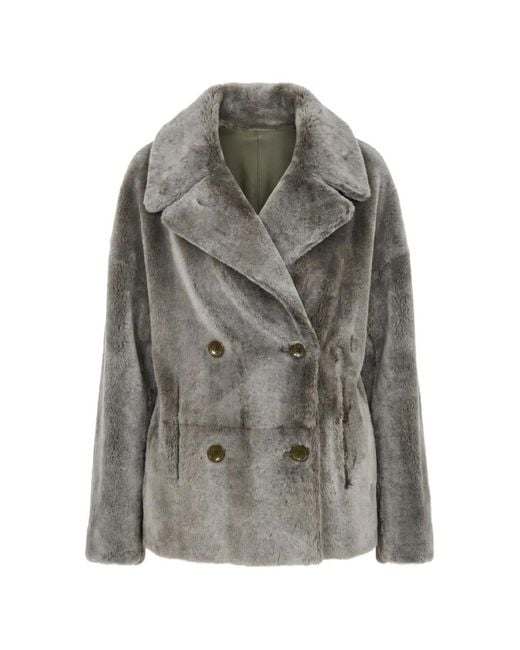 Manzoni 24 Gray Double-Breasted Shearling Jacket