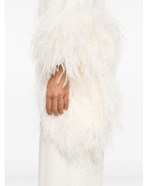 ‎Taller Marmo White Feather-Trim Midi Dress
