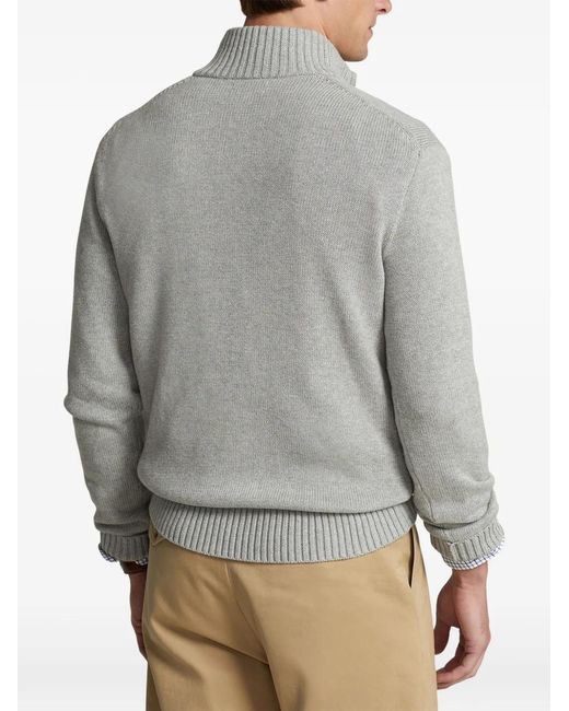 Polo Ralph Lauren Blue Pony-Embroidered Quarter-Zip Sweater for men