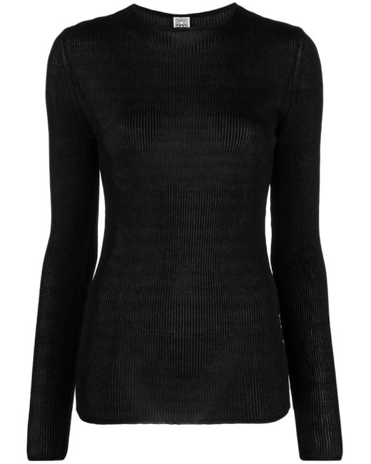 Totême Metallic Ribbed-knit Jumper in Black | Lyst