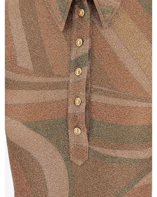 Emilio Pucci Brown Iride Print Lamé Jersey Top