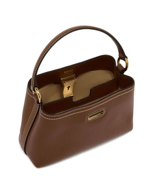 Bally Brown Mini Lock Me Leather Tote Bag