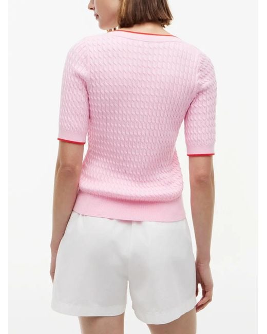 Tommy Hilfiger Pink Cable-Knit Short-Sleeve Sweater