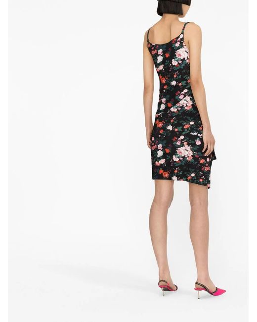Rabanne Black Floral-Print Sleeveless Mini Dress