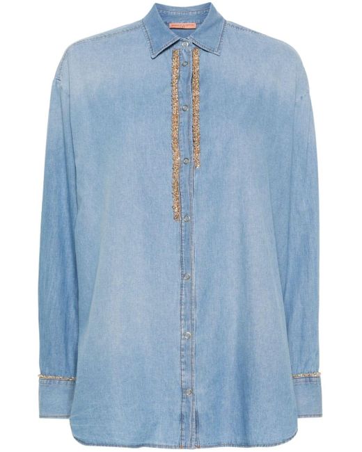 Ermanno Scervino Blue Chain-link Cotton Shirt