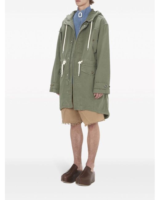 J.W. Anderson Green Hooded Cotton Parka Coat for men