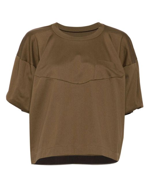 Sacai Brown Puff-sleeve Cotton T-shirt