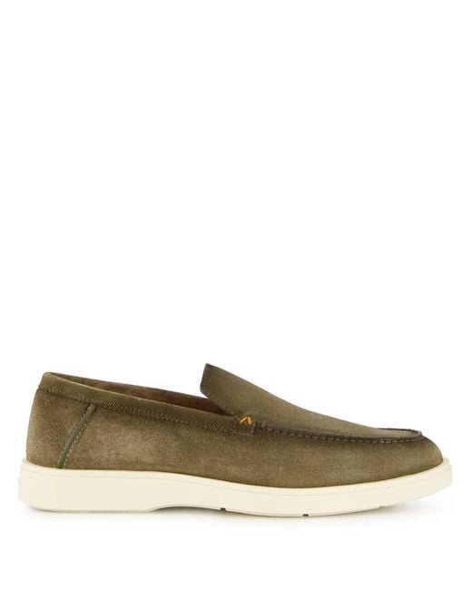Santoni Green Suede Loafers for men