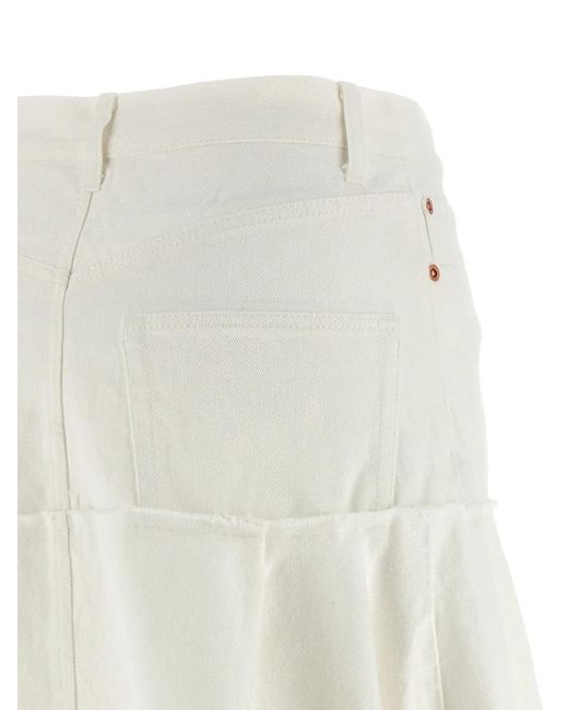 Sacai White Jupe Trapèze Plissée En Jean