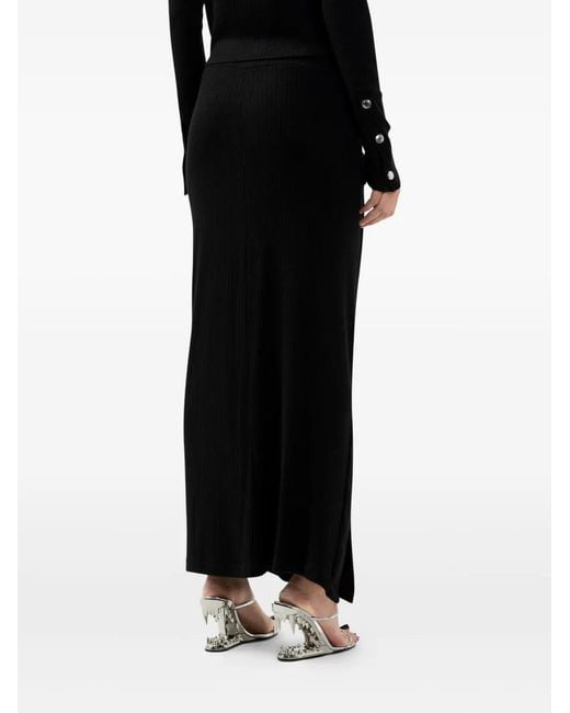 Gcds Black Button Ribbed Midi Skirt