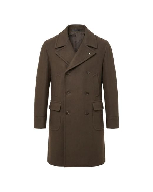 Tagliatore Brown Double-Breasted Wool Coat for men