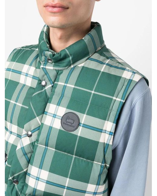 Woolrich Green Check-Pattern Quilted Gilet for men