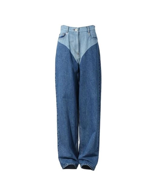 Pantalones Anchos De Dos Tonos Pushbutton de color Blue