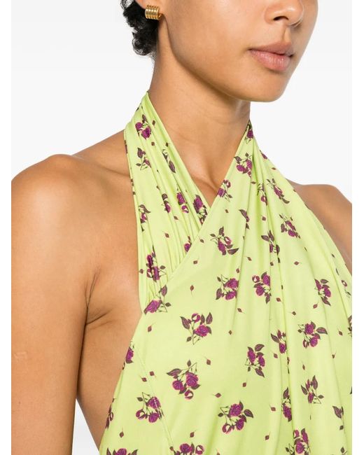 Coperni Yellow Draped Floral-Print Bodysuit
