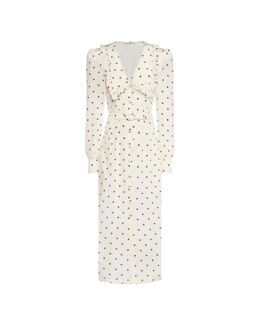 Alessandra Rich White Polka-Dot Ruffled Midi Dress