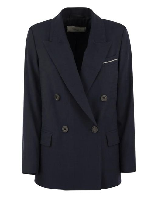 Peserico Blue Double-Breasted Blazer