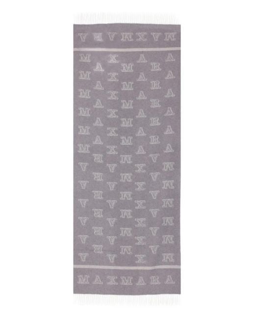 Max Mara Gray Monogram-Pattern Cashmere Scarf