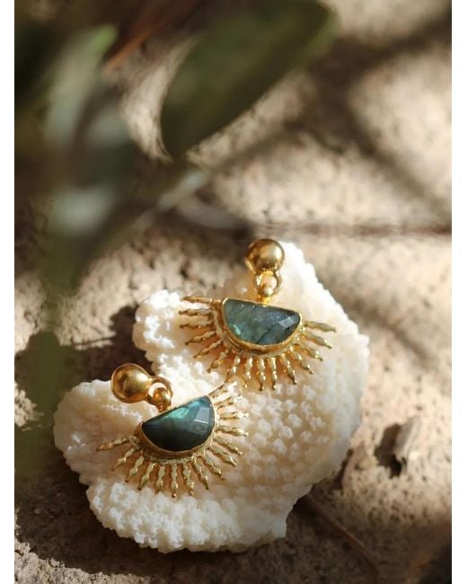 Ottoman Hands Metallic Labradorite Sunrise Hammered Drop Earrings