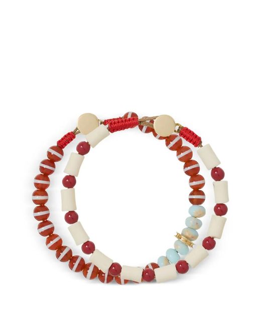 Roxanne Assoulin Red Beaded Striped Bracelets (Set Of 2)