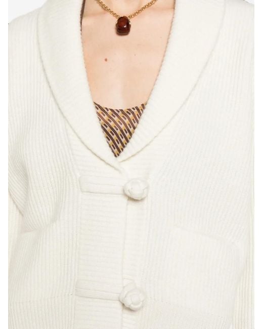 Forte_forte White Ribbed-Knit Shawl-Collar Cardigan