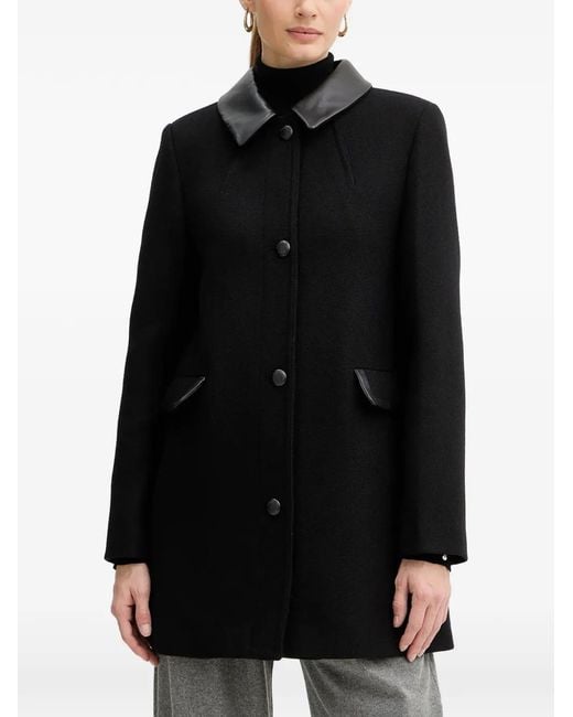 Morgan Black Leather Collar Button Coat