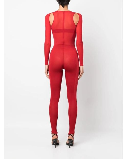 McQueen Red Cut-Out Long-Sleeve Jumpsuit