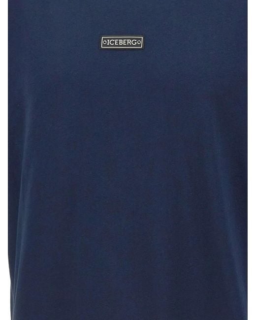 Iceberg Blue Logo Patch Cartoon Print T-Shirt for men