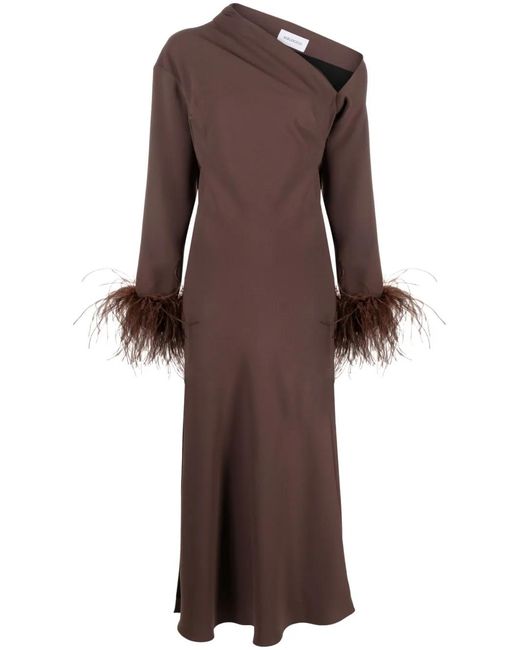 16Arlington Brown Adelaide Feather-Trim Midi Dress