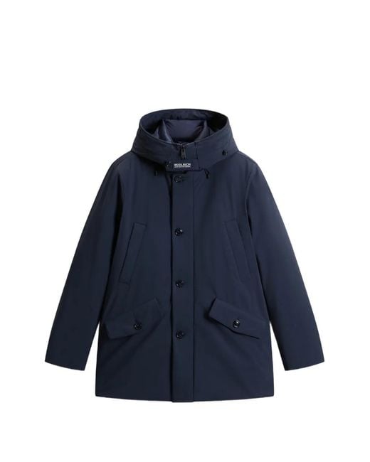 Woolrich Blue Hooded Stretch Parka for men