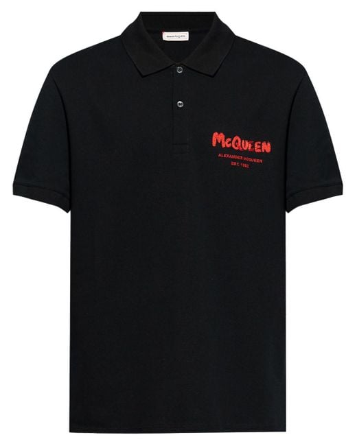 Alexander McQueen Black Logo-print Polo Shirt for men