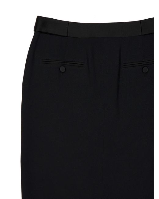 Tom Ford Black Satin-Trim Pencil Midi Skirt