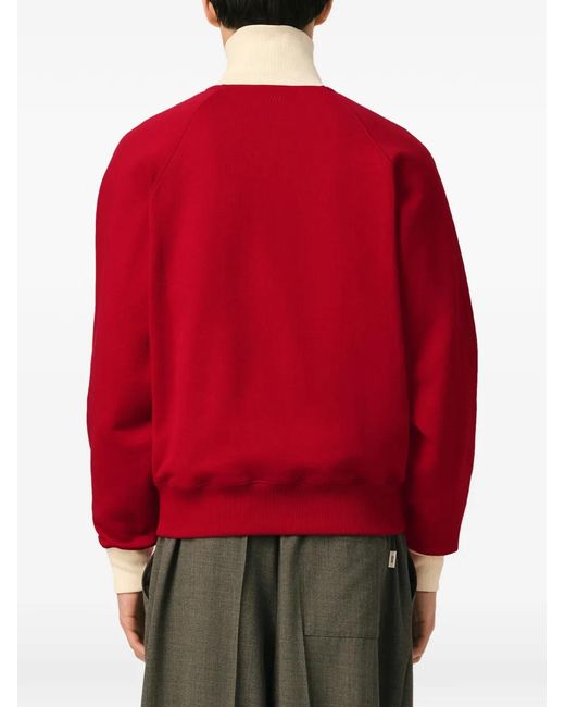 AMI Red Zipped Cotton Sweatshirt With Ami De Coeur