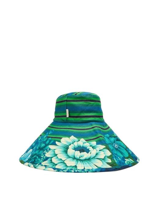 ALÉMAIS Green Floral-Print Striped Sun Hat