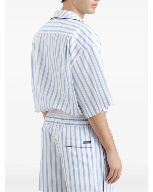 Dolce & Gabbana Blue Dolce & Gabbana Striped Shirt With Applique for men