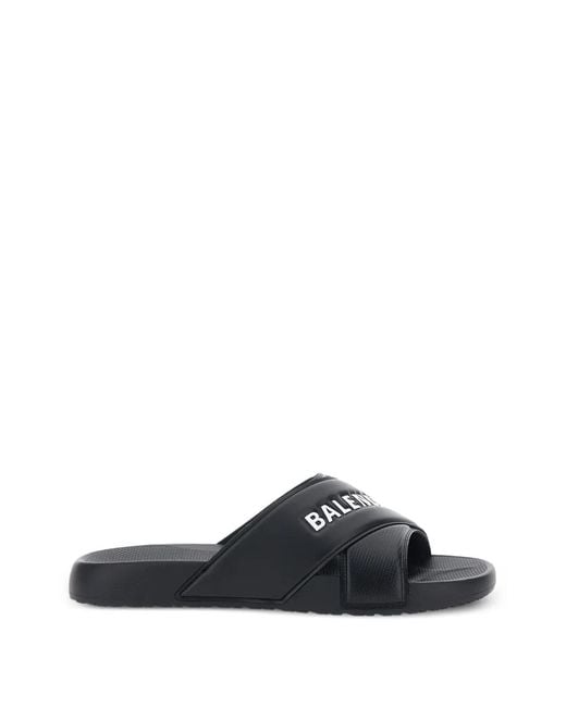 Balenciaga Black Sportypool Logo-Print Crossover Sandals for men