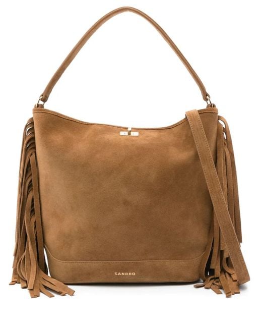 Borsa Tote Con Frange di Sandro in Brown