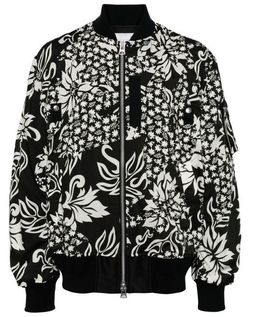 Sacai Black Floral-print Bomber Jacket for men